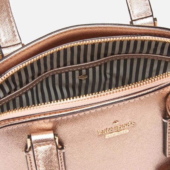 Kate Spade Small Lottie Rose Gold Crossbody Satchel Women Leather Bag Top Handle - Picture 7 of 9